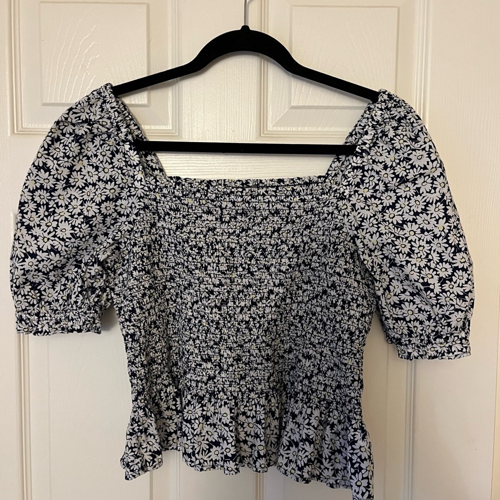 Jcrew factory flower printed puff sleeve poplin top